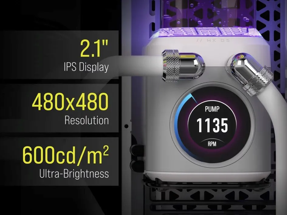 CORSAIR iCUE LINK XD5 RGB ELITE LCD Pump has an Integrated Reservoir with IPS Display