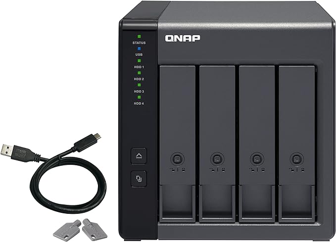 QNAP TR-004-44W-US 4 Bay DAS (USB Type-C) with 12TB Storage Capacity, Preconfigured RAID 5 WD Red Plus HDD Bundle