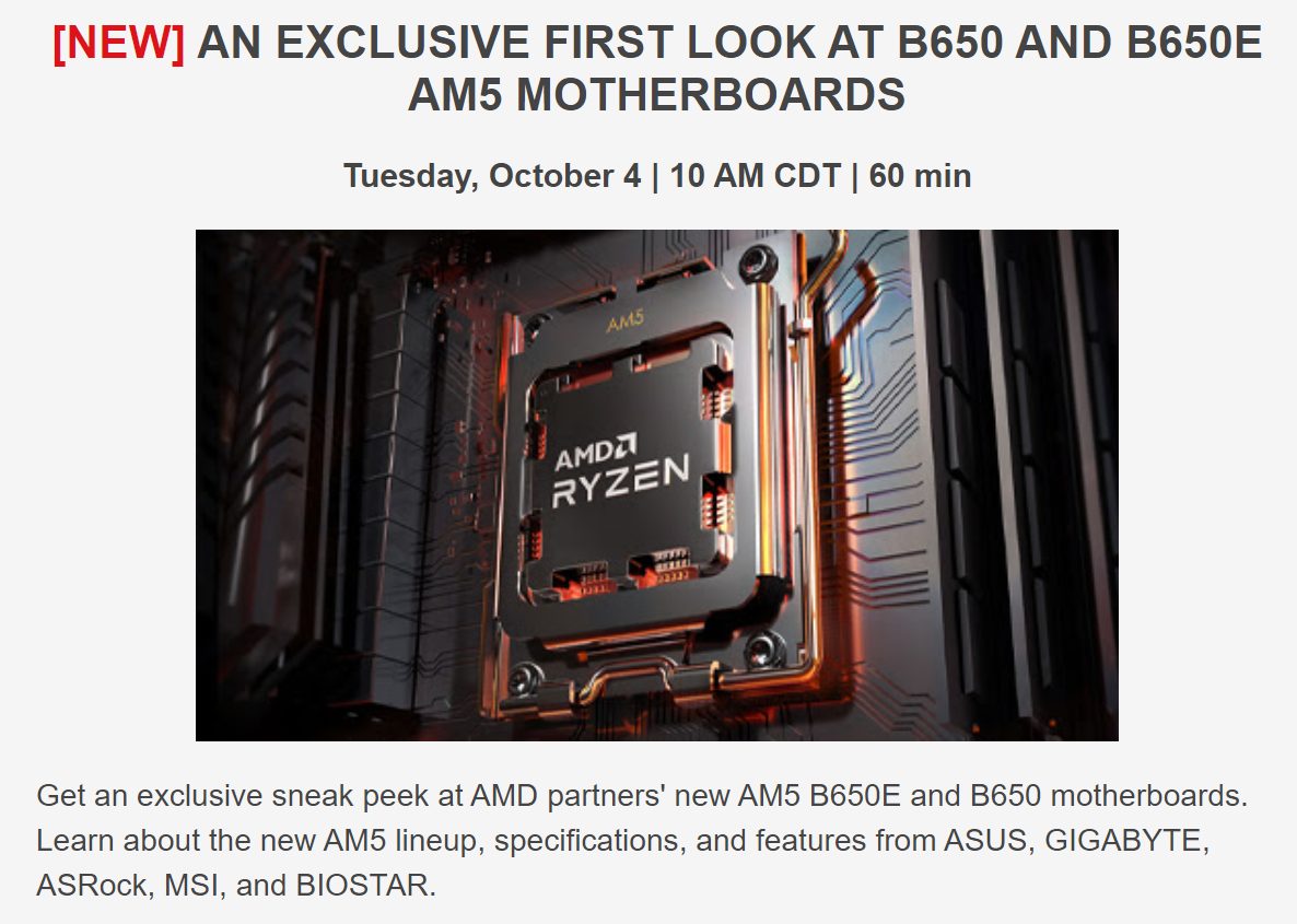 AMD Will Showcase B650/B650E Motherboards On October 4th